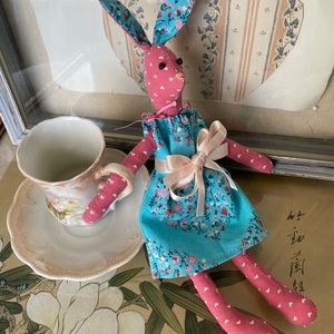Dainty handmade stuffed Rose Heart Bunny - NEW